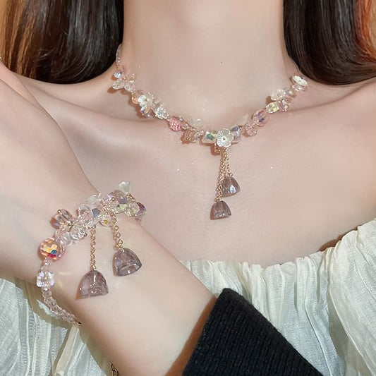 Faux Crystal Choker / Bracelet / Dangle Earring