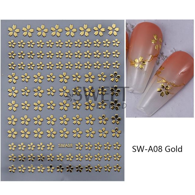 Floral Metallic Nail Art Stickers