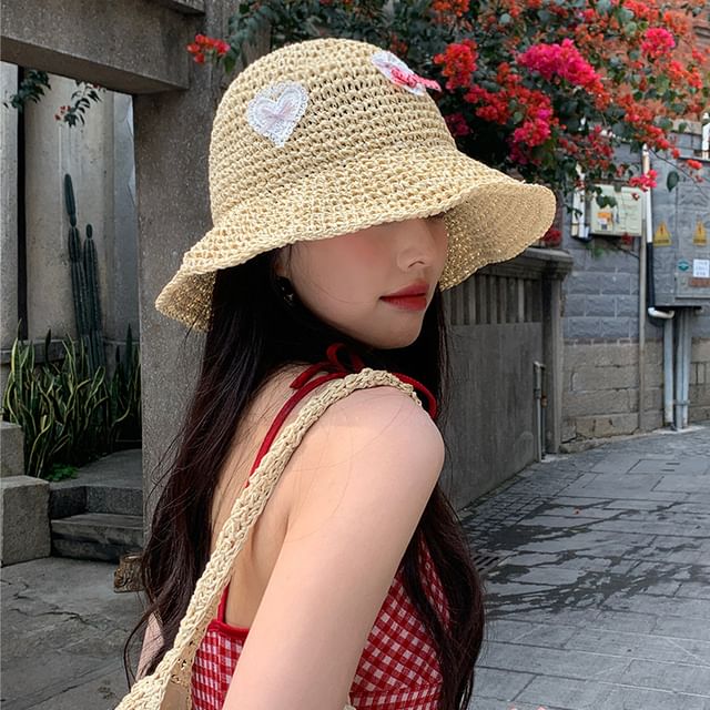 Heart Applique Straw Hat