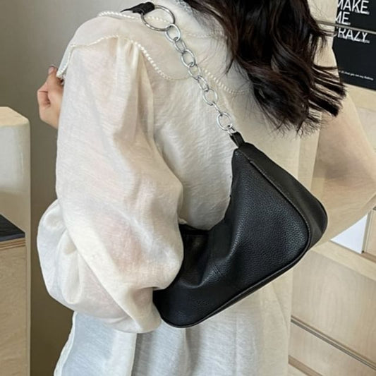 Chain Strap Faux Leather Shoulder Bag
