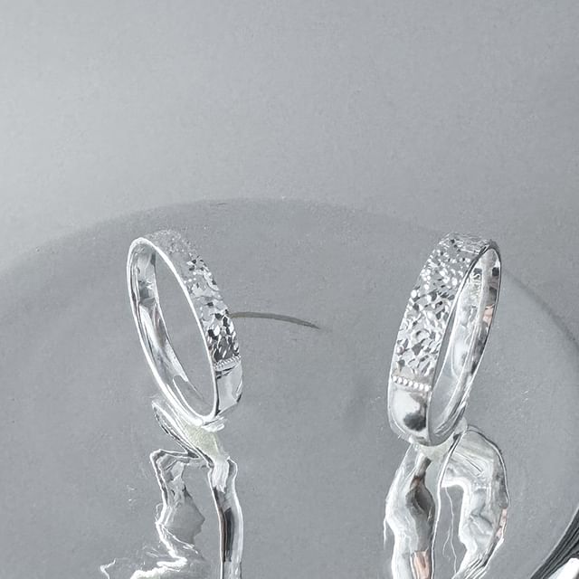 Couple Matching Textured Sterling Silver Ring / Set