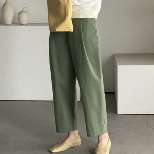 High Rise Plain Cropped Loose Fit Pants