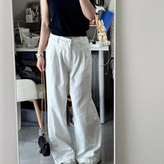 High Waist Plain Wide Leg Suit Pants