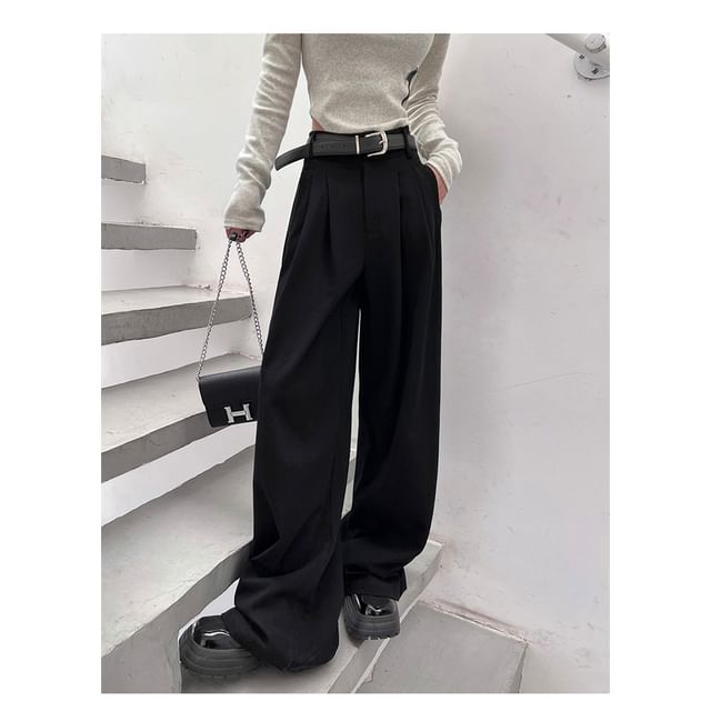 High Waist Plain Wide Leg Suit Pants