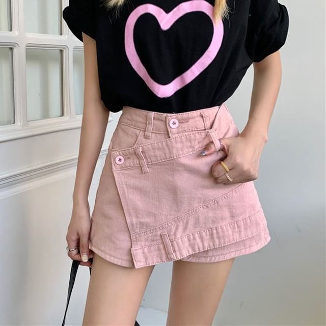 Waist Denim Skort Asymmetrical High
