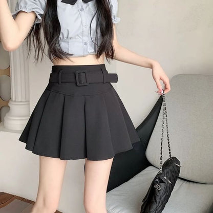 Waist High Undershorts Set Skirt A-line Belt Plain Mini / Pleated