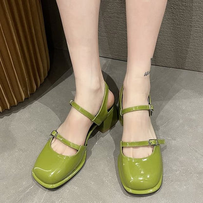 Heel D'Orsay Jane Leather Block Toe Pumps Slingback Square Patent Mary