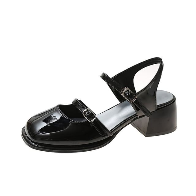 Heel D'Orsay Jane Leather Block Toe Pumps Slingback Square Patent Mary