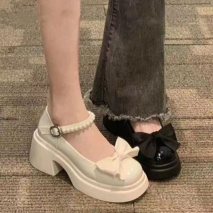 Platform Block Heel Bow Mary Jane Shoes