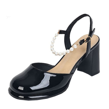 Block Heel Plain Slingback Sandals