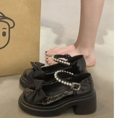 Platform Block Heel Bow Mary Jane Shoes