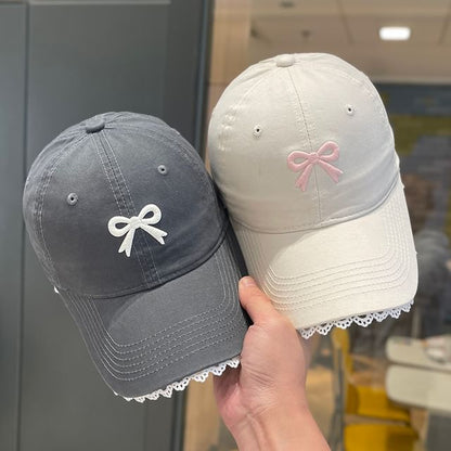 Bow Embroidered Lace Trim Baseball Cap