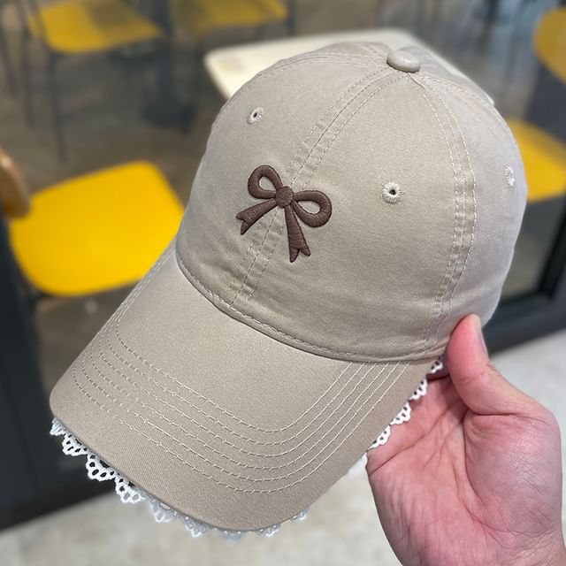 Bow Embroidered Lace Trim Baseball Cap