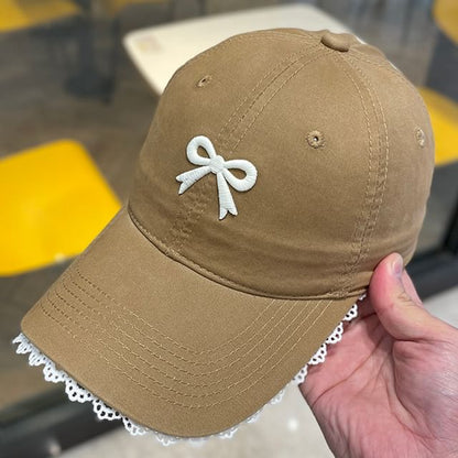 Bow Embroidered Lace Trim Baseball Cap