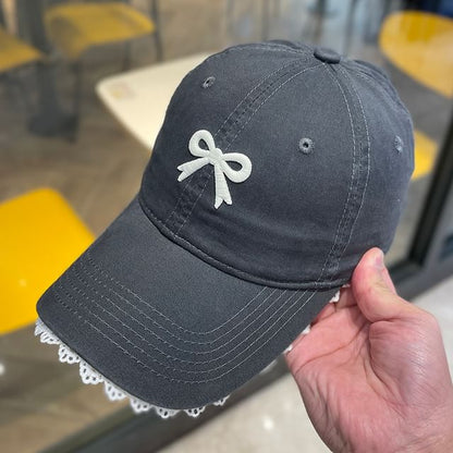 Bow Embroidered Lace Trim Baseball Cap