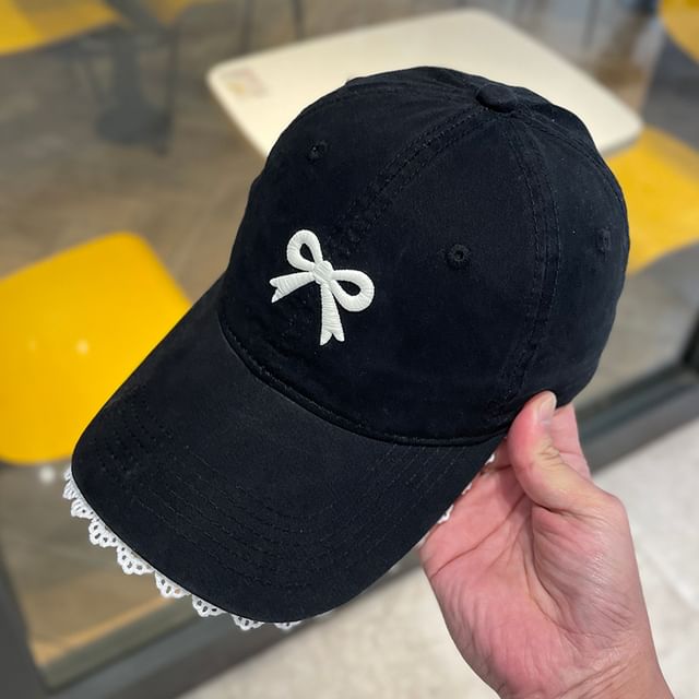 Bow Embroidered Lace Trim Baseball Cap