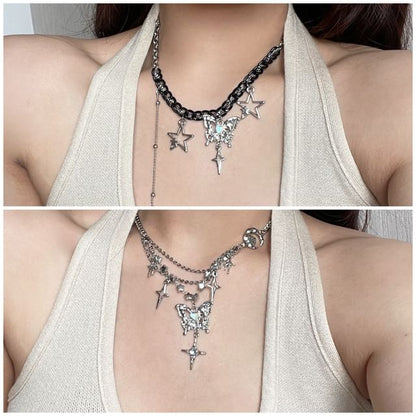 Butterfly Pendant Star Fringed Necklace