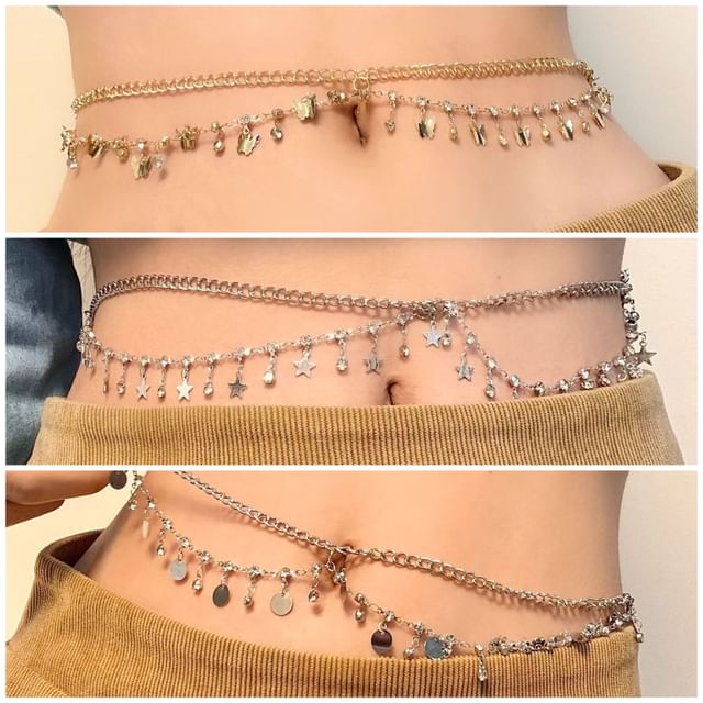 Rhinestone Fringed Layered Waist Chain