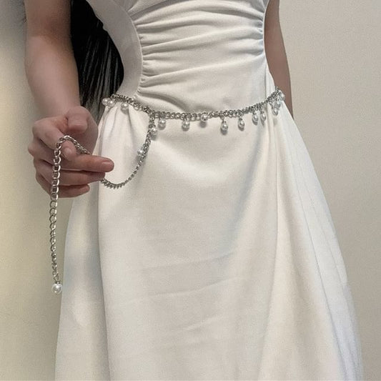 Faux Pearl Fringed Waist Chain Belt