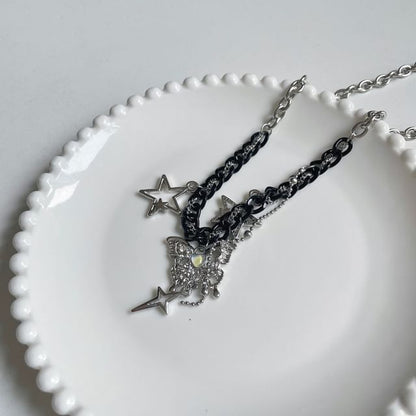 Butterfly Pendant Star Fringed Necklace