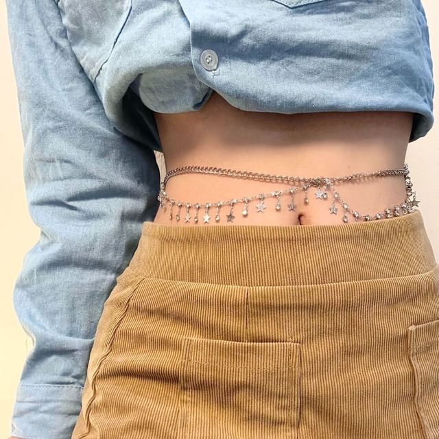 Rhinestone Fringed Layered Waist Chain