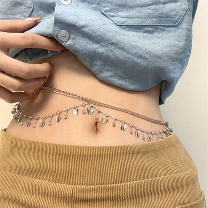 Rhinestone Fringed Layered Waist Chain