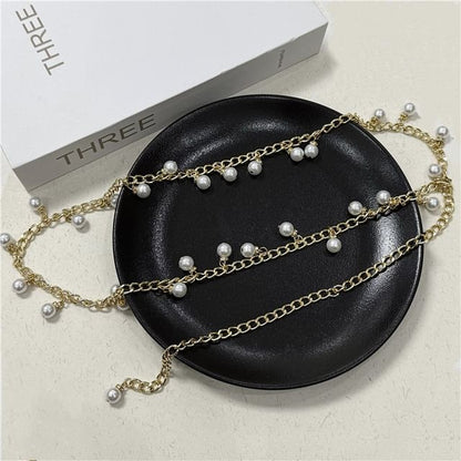 Faux Pearl Fringed Waist Chain Belt