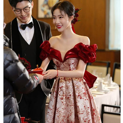 A-Line Floral Off Gown Dress / Shoulder Evening