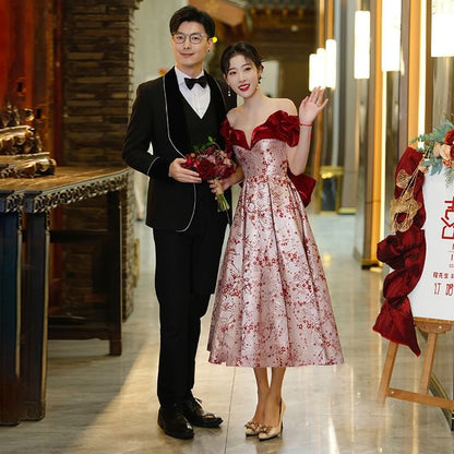 A-Line Floral Off Gown Dress / Shoulder Evening