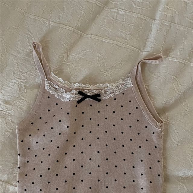 Dotted Lace Trim Bow Camisole Top