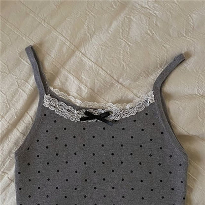 Dotted Lace Trim Bow Camisole Top