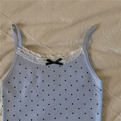 Dotted Lace Trim Bow Camisole Top