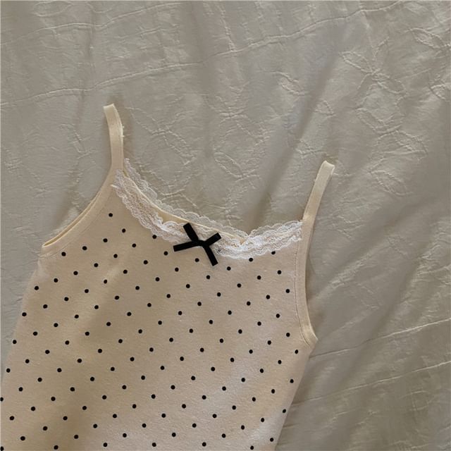 Dotted Lace Trim Bow Camisole Top