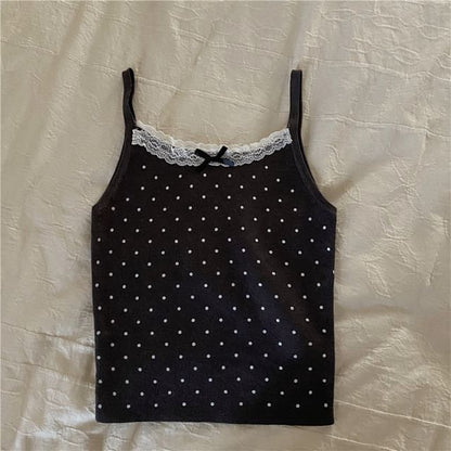 Dotted Lace Trim Bow Camisole Top