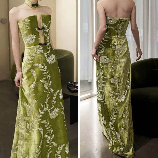 Floral Evening Sheath Strapless Gown