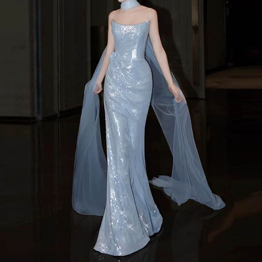 Gown Plaid Strapless Mermaid Evening