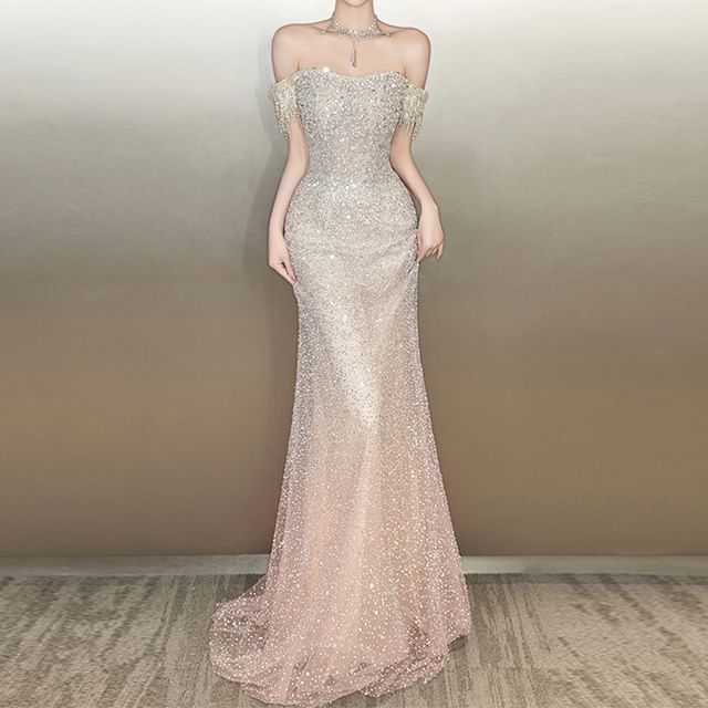 Evening Sequin Mermaid Off-Shoulder Gown