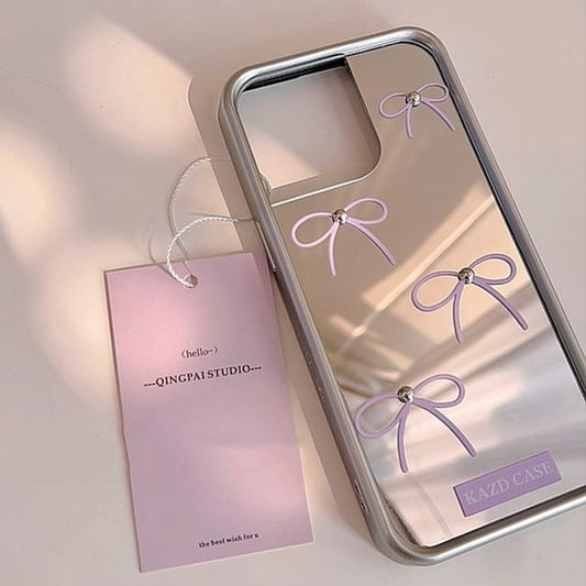 Bow Mirrored Phone Case - iPhone 15 Pro Max / 15 Pro / 15 Plus / 15 / 14 Pro Max / 14 Pro / 14 Plus / 14 / 13 Pro Max / 13 Pro / 13 / 13 mini / 12 Pro Max / 12 Pro / 12 / 12 mini / 11 Pro Max / 11 Pro / 11