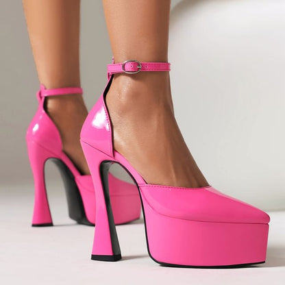 High Heel Faux Leather Platform Sandals