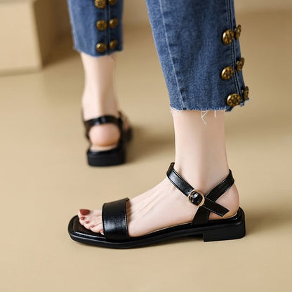 Faux Leather Plain Flat Sandals