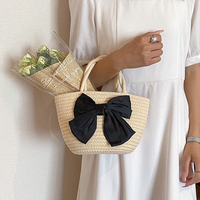 Bow Woven Tote Bag