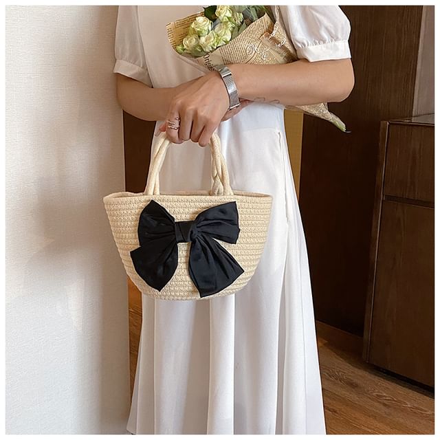 Bow Woven Tote Bag