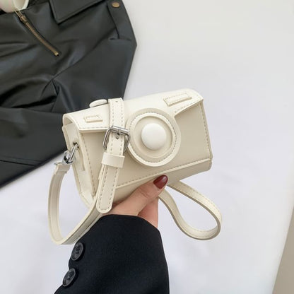 Faux Leather Flap Camera Crossbody Bag
