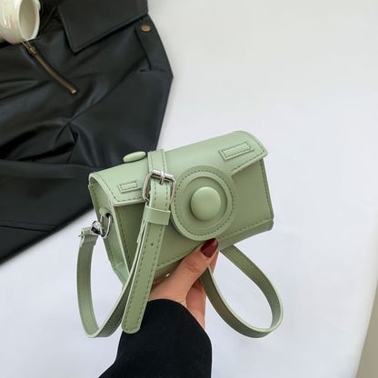 Faux Leather Flap Camera Crossbody Bag