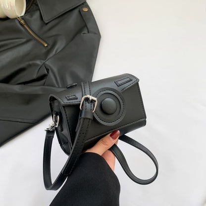Faux Leather Flap Camera Crossbody Bag