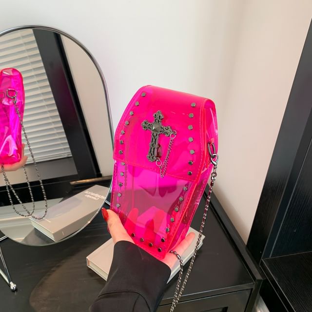 Crisscross Chained Studded PVC Crossbody Bag