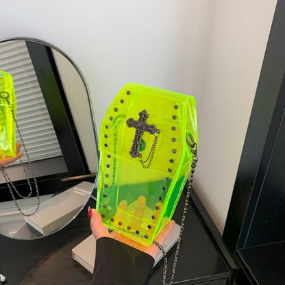 Crisscross Chained Studded PVC Crossbody Bag