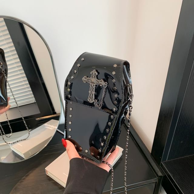 Crisscross Chained Studded PVC Crossbody Bag