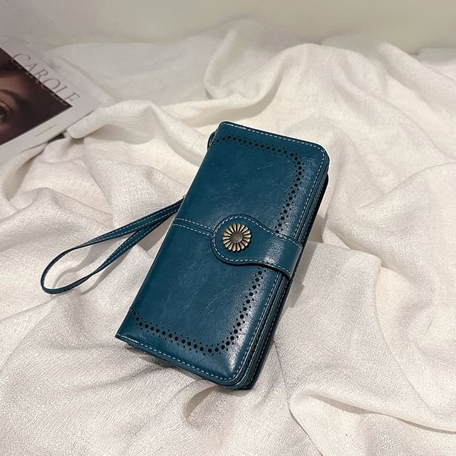 Faux Leather Floral Charm Long Wallet