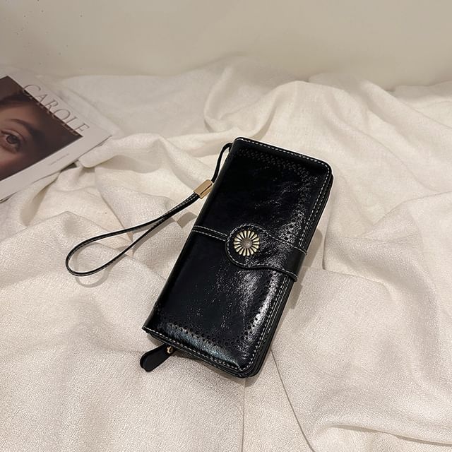 Faux Leather Floral Charm Long Wallet